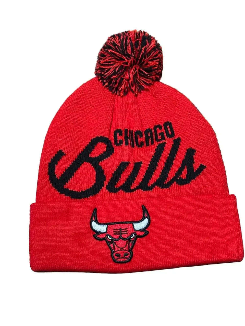 Chicago Bulls Mitchell & Ness Hardwood Classic Knit Pom Pom Beanie Hat New